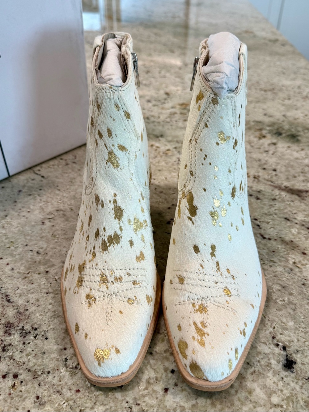 Dolce Vita "Silma" Gold Multi Calf Hair Western Ankle Boots NIB